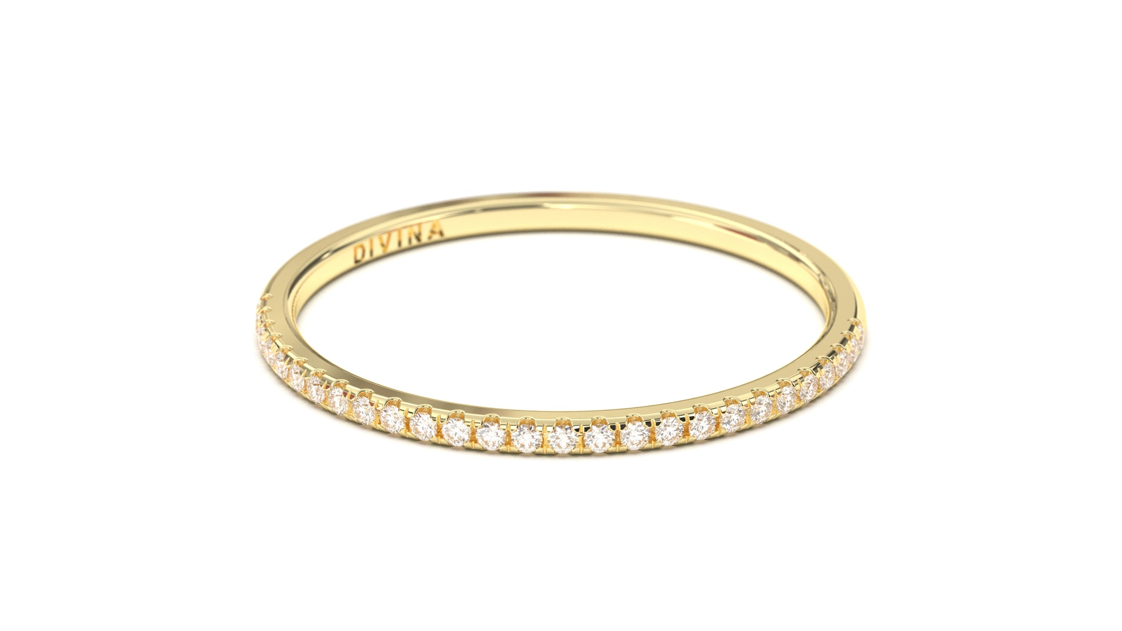Stackable Ring with Round White Diamonds on Half Shank  | Mix & Match Trio XI