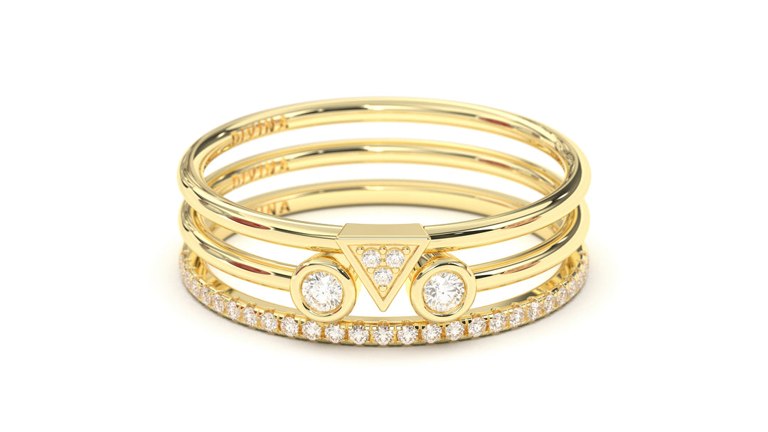 Stackable Ring with Three Round White Diamonds Inside a Pyramid | Mix & Match Trio X