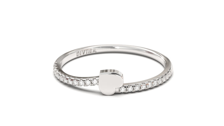 Stackable Ring with Solid Gold Heart Accompanied by Round White Diamonds on the Shank | Mix & Match Duo I