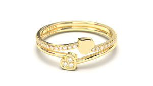 Stackable Ring with Round White Diamonds Inside a Heart | Mix & Match Duo II
