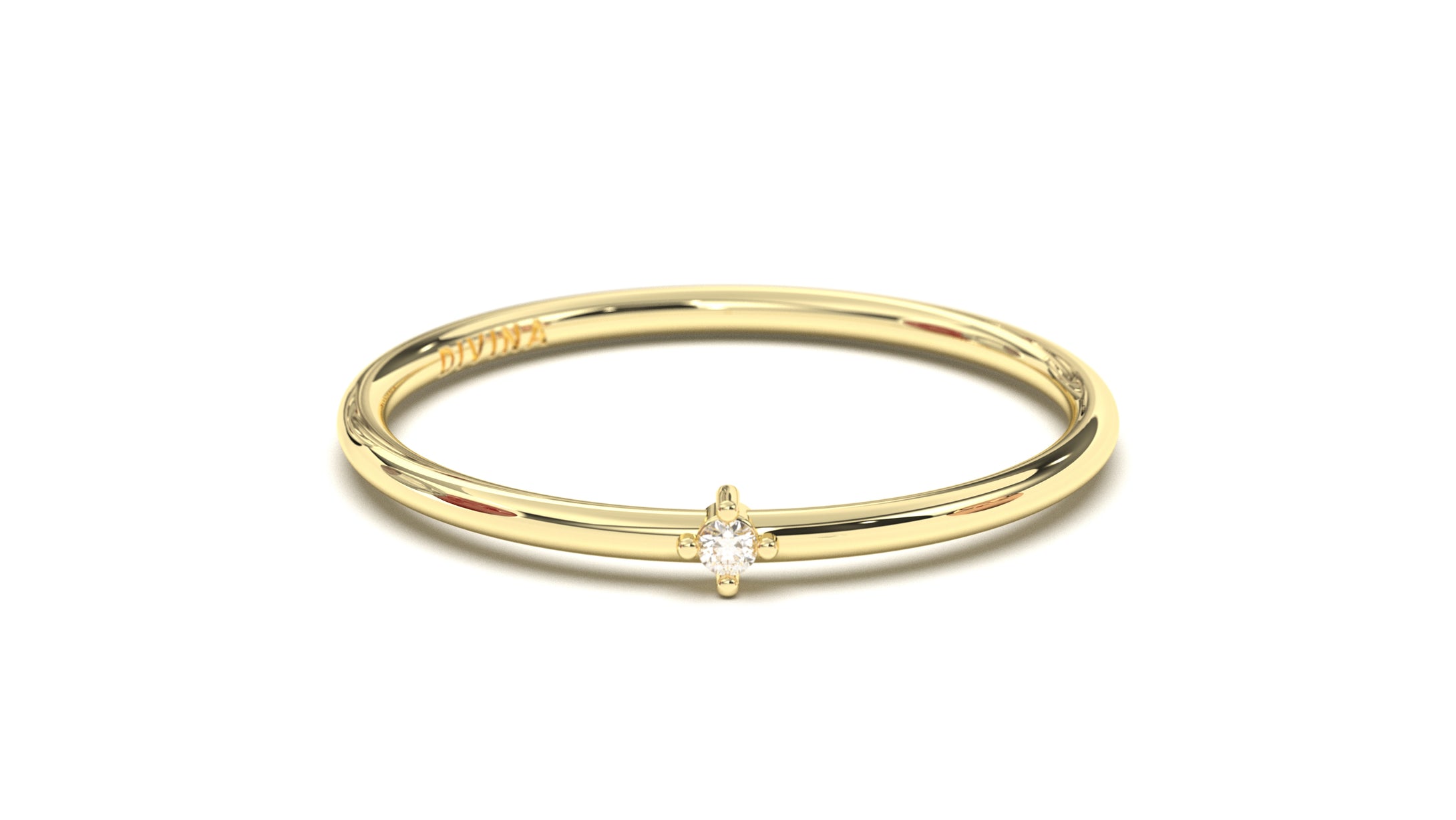 Stackable Ring with a Single Solitaire Round White Diamond | Mix & Match Trio XIII