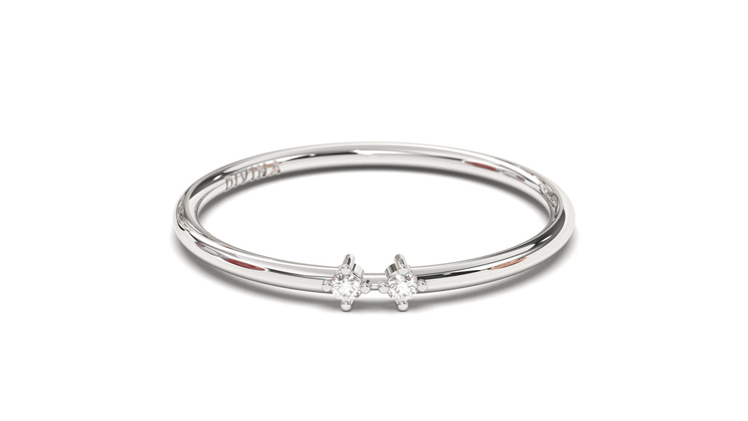 Stackable Ring with Two Round White Diamonds | Mix & Match Trio XIV