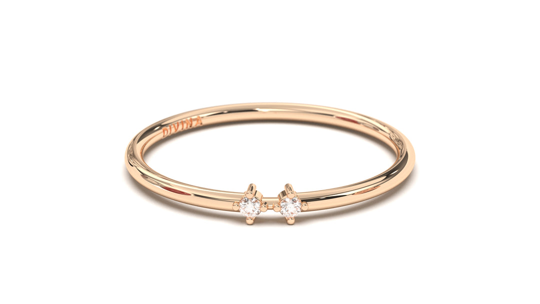 Stackable Ring with Two Round White Diamonds | Mix & Match Trio XIV
