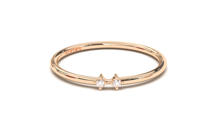 Stackable Ring with Two Round White Diamonds | Mix & Match Trio XIV