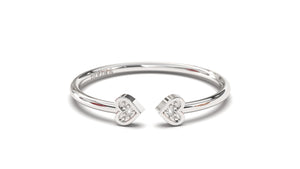 Stackable Ring with Open Design where Two Diamond Encrusted Hearts are Facing Each Other | Mix & Match Trio XX
