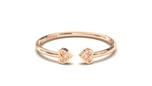Stackable Ring with Open Design where Two Diamond Encrusted Hearts are Facing Each Other | Mix & Match Trio XX