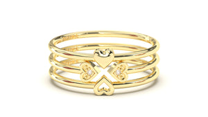 Stackable Ring with Open Design where Two Diamond Encrusted Hearts are Facing Each Other | Mix & Match Trio XX