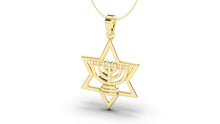 Load image into Gallery viewer, Menorah Pendant with Diamonds with Star of David | Judaism II
