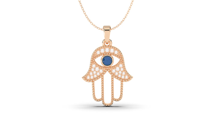 White Diamonds and Blue Sapphire Amulet | Hamsa IV