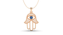 Load image into Gallery viewer, White Diamonds and Blue Sapphire Amulet | Hamsa IV
