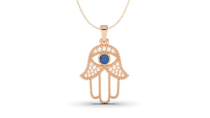 White Diamonds and Blue Sapphire Amulet | Hamsa IV