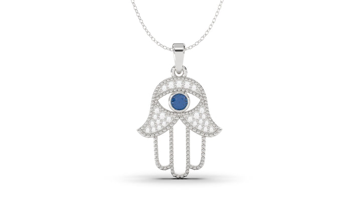 White Diamonds and Blue Sapphire Amulet | Hamsa IV