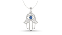 Load image into Gallery viewer, White Diamonds and Blue Sapphire Amulet | Hamsa IV
