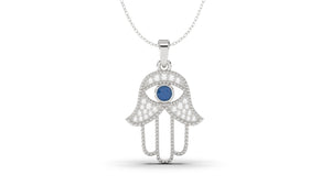 White Diamonds and Blue Sapphire Amulet | Hamsa IV