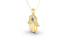 Load image into Gallery viewer, White Diamonds and Blue Sapphire Amulet | Hamsa IV
