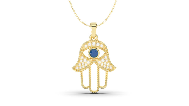 White Diamonds and Blue Sapphire Amulet | Hamsa IV