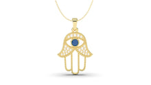 Load image into Gallery viewer, White Diamonds and Blue Sapphire Amulet | Hamsa IV

