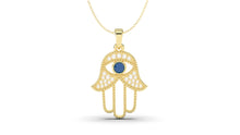 Load image into Gallery viewer, White Diamonds and Blue Sapphire Amulet | Hamsa IV
