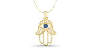 White Diamonds and Blue Sapphire Amulet | Hamsa IV