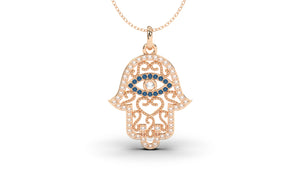 Diamond and Sapphire Hand Amulet Pendant | Hamsa VII