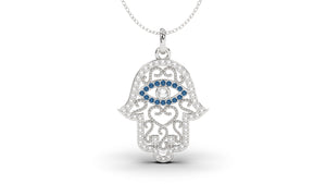 Diamond and Sapphire Hand Amulet Pendant | Hamsa VII