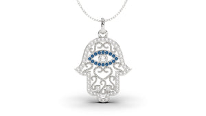 Diamond and Sapphire Hand Amulet Pendant | Hamsa VII