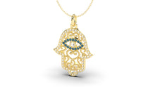 Load image into Gallery viewer, Diamond and Sapphire Hand Amulet Pendant | Hamsa VII

