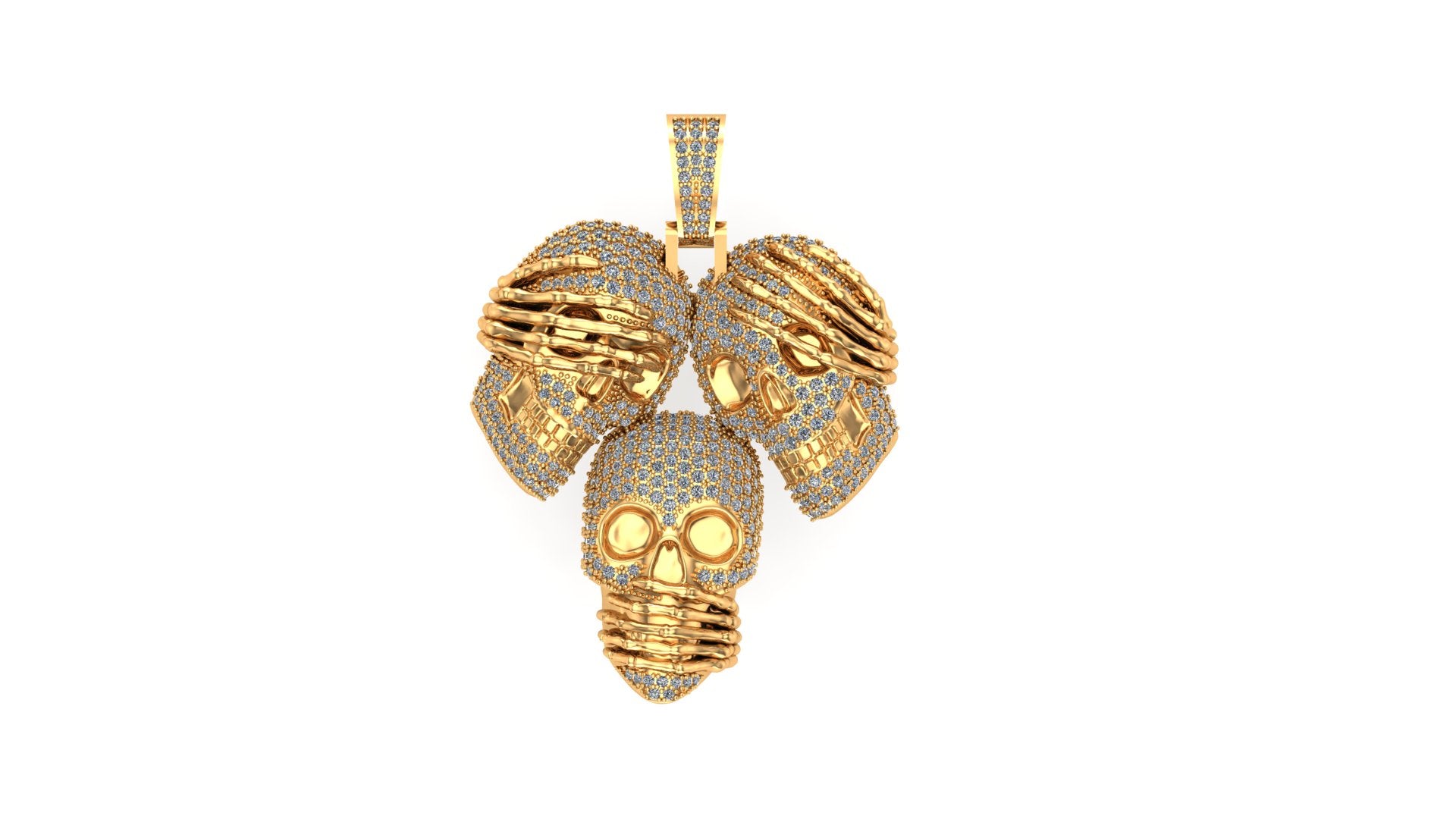 See No Evil, Hear No Evil, Speak No Evil Pendant with CZ or Diamonds in Silver or Gold | Ice Zone V
