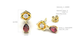 Earrings with Pearshape Garnets and Round White Diamonds | Bloom Flora I