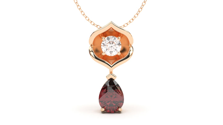 Pendant with Pearshape Garnet and a Single Round White Diamond | Bloom Flora I