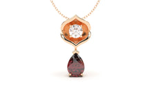 Load image into Gallery viewer, Pendant with Pearshape Garnet and a Single Round White Diamond | Bloom Flora I
