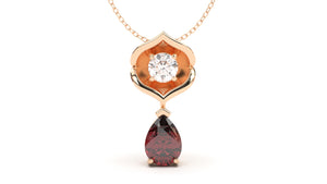 Pendant with Pearshape Garnet and a Single Round White Diamond | Bloom Flora I