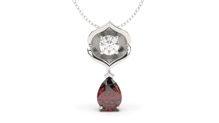 Pendant with Pearshape Garnet and a Single Round White Diamond | Bloom Flora I