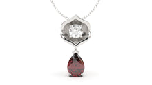 Load image into Gallery viewer, Pendant with Pearshape Garnet and a Single Round White Diamond | Bloom Flora I
