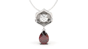 Pendant with Pearshape Garnet and a Single Round White Diamond | Bloom Flora I