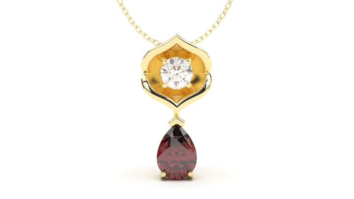 Pendant with Pearshape Garnet and a Single Round White Diamond | Bloom Flora I