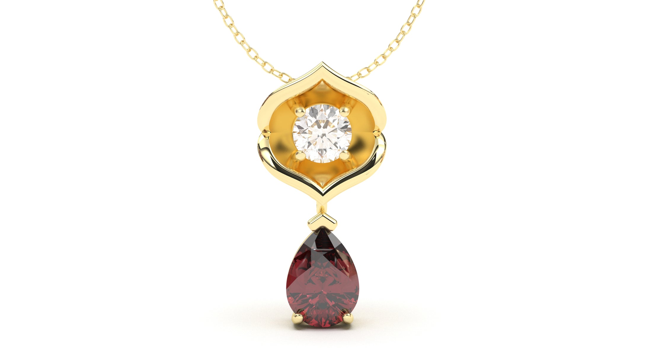 Pendant with Pearshape Garnet and a Single Round White Diamond | Bloom Flora I