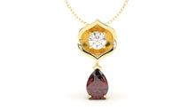 Load image into Gallery viewer, Pendant with Pearshape Garnet and a Single Round White Diamond | Bloom Flora I
