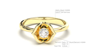 Flower Theme Ring with a Single Round White Diamond | Bloom Flora I