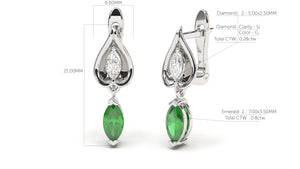 Earrings with Marquise Emeralds and Marquise White Diamonds | Bloom Flora II