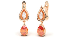 Load image into Gallery viewer, Earrings with Pearshape Orange Sapphire and White Marquise Diamonds | Bloom Flora III
