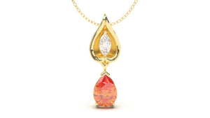 Pendant with Pearshape Orange Sapphire and a White Marquise Diamond | Bloom Flora III