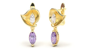 Earrings with Marquise Amethysts and Marquise White Diamonds | Bloom Flora IV