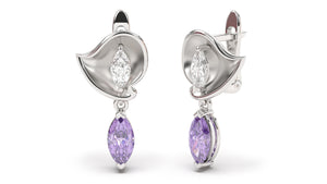 Earrings with Marquise Amethysts and Marquise White Diamonds | Bloom Flora IV