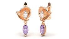 Load image into Gallery viewer, Earrings with Marquise Amethysts and Marquise White Diamonds | Bloom Flora IV
