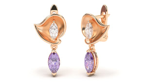 Earrings with Marquise Amethysts and Marquise White Diamonds | Bloom Flora IV