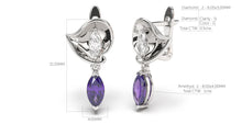 Load image into Gallery viewer, Earrings with Marquise Amethysts and Marquise White Diamonds | Bloom Flora IV
