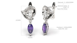 Earrings with Marquise Amethysts and Marquise White Diamonds | Bloom Flora IV