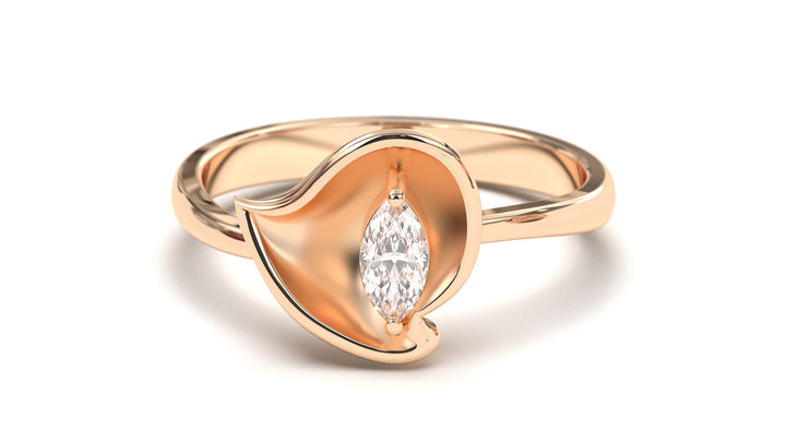 Flower Theme Ring with a Single Marquise White Diamond | Bloom Flora IV