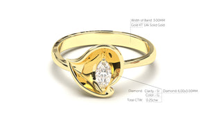 Flower Theme Ring with a Single Marquise White Diamond | Bloom Flora IV